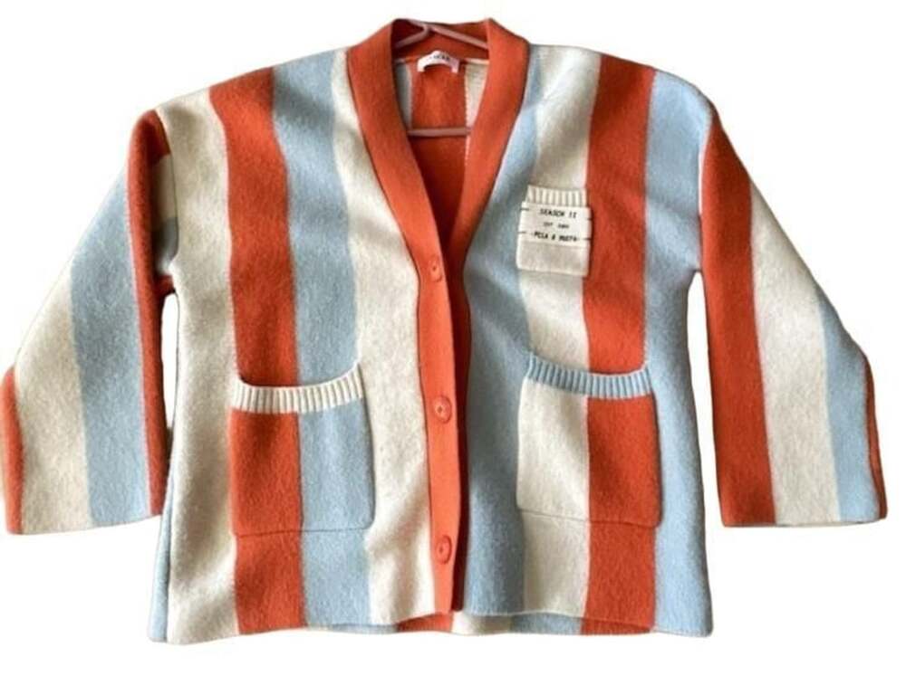 Jascls Striped Colorblock Cardigan Sweater Large Orange Blue White